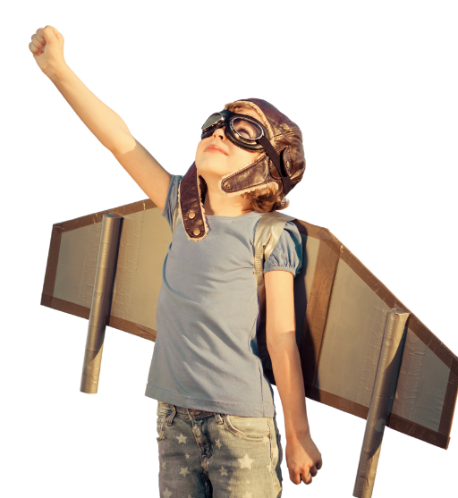 Barn som leker med kartongvingar i - illustrerar styrkor och utveckling